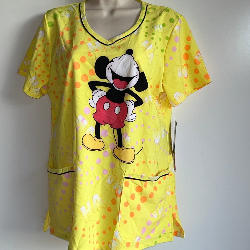 NWT DISNEY Tooniforms Mickey Mouse 2-Pocket Scrub Top Size Small
